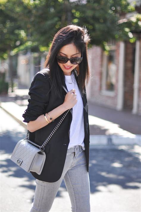 grey chanel bag outfit.